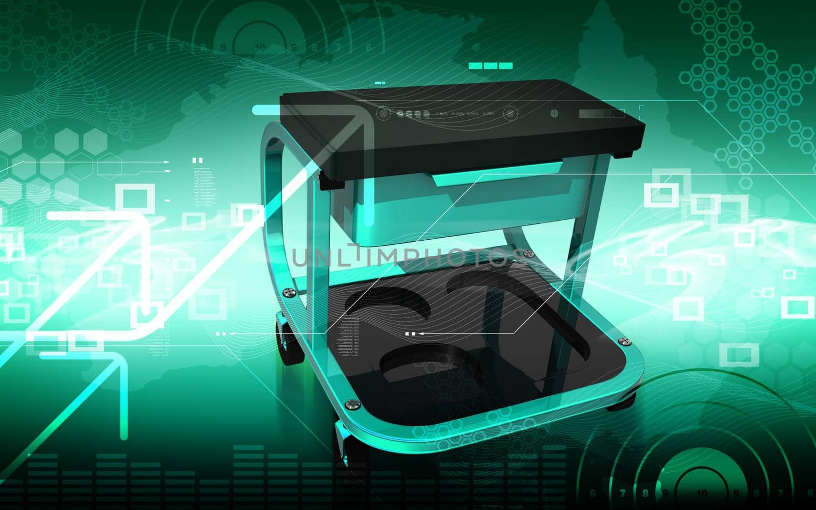 Digital illustration of Roller seat with drawer in colour background