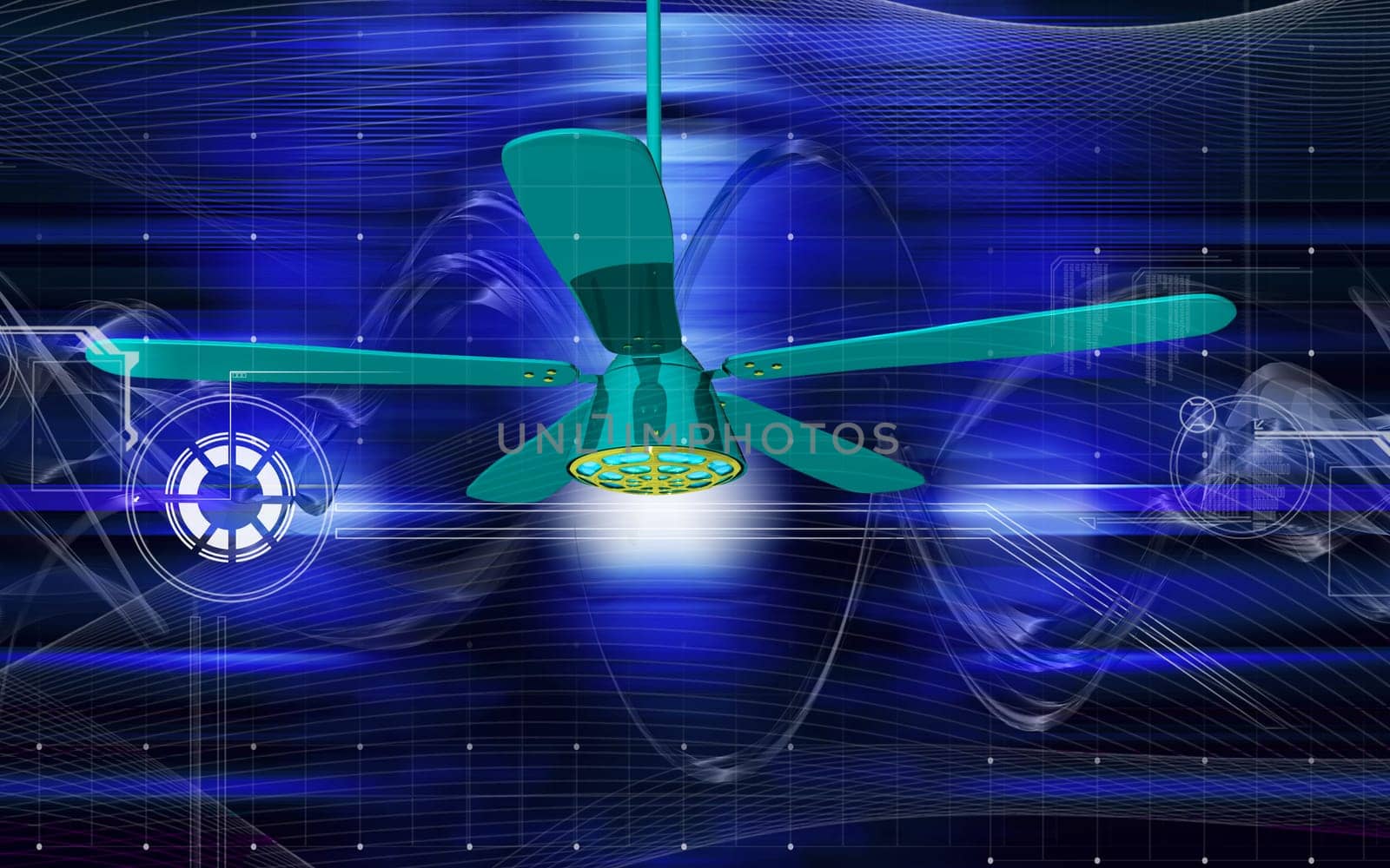 Digital illustration of ceiling fan in colour background