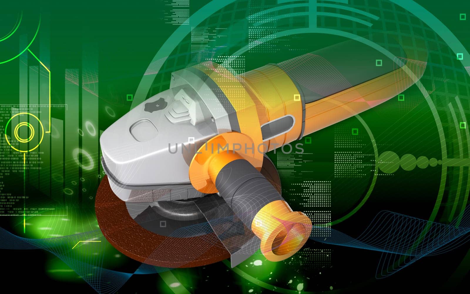 Digital illustration of angle grinder in colour background