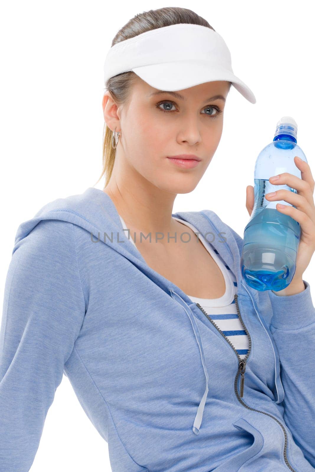 Sport - young woman in summer fitness outfit with water bottle