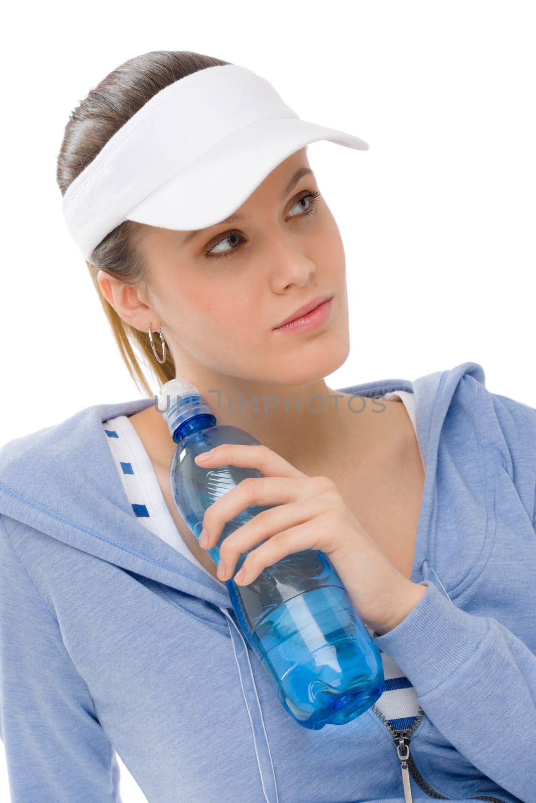 Sport - young woman in summer fitness outfit with water bottle