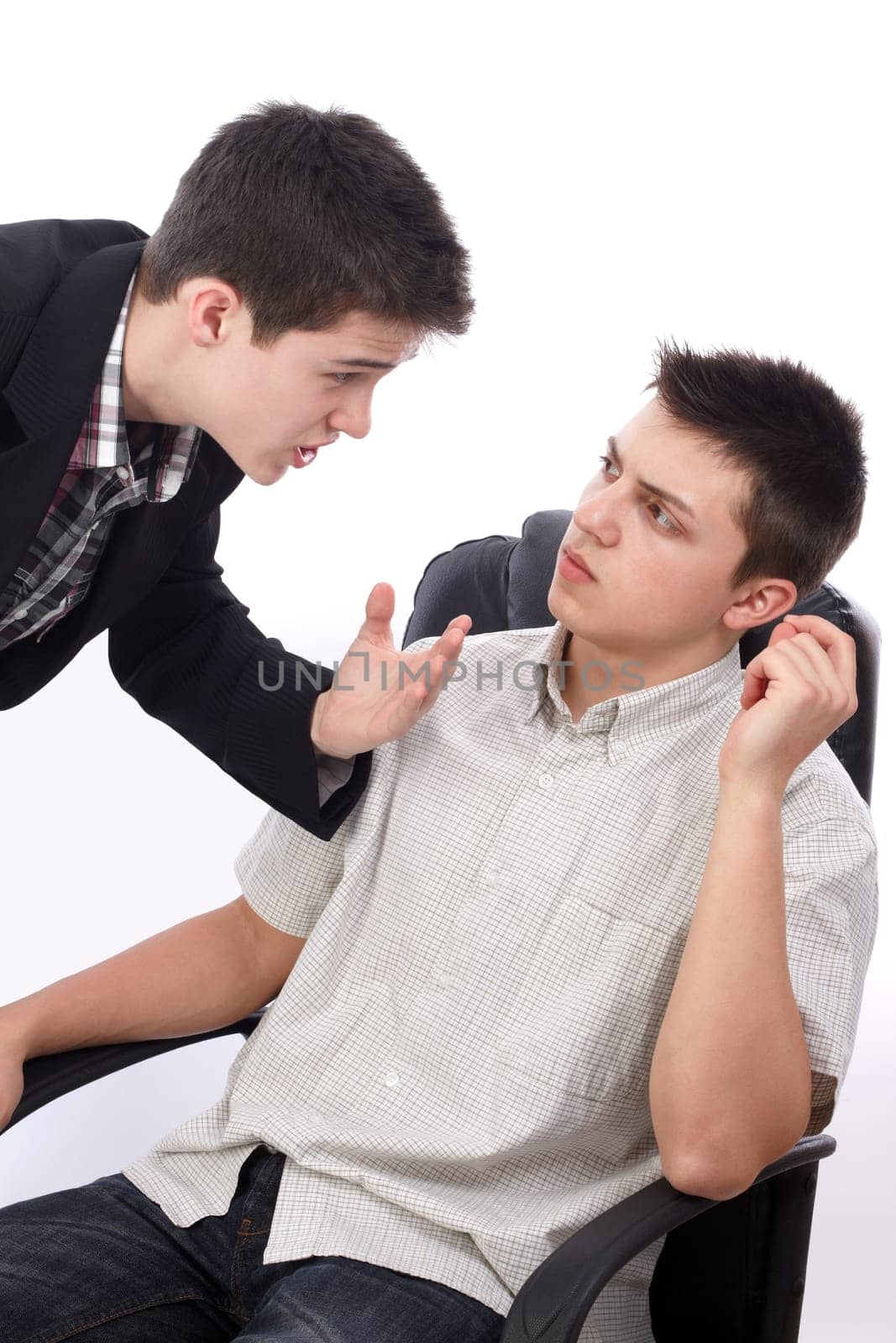 Young businessman explaining something to his boss