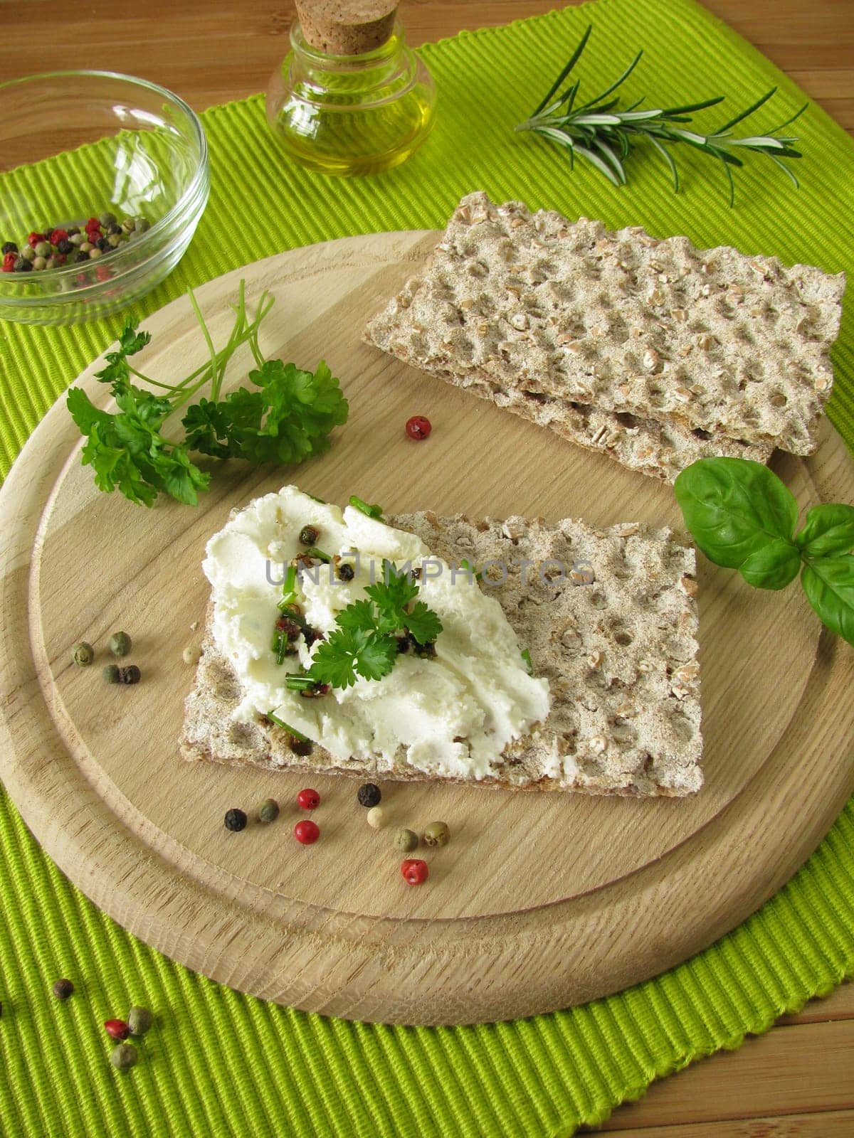 Cream goat cheese on crispbread