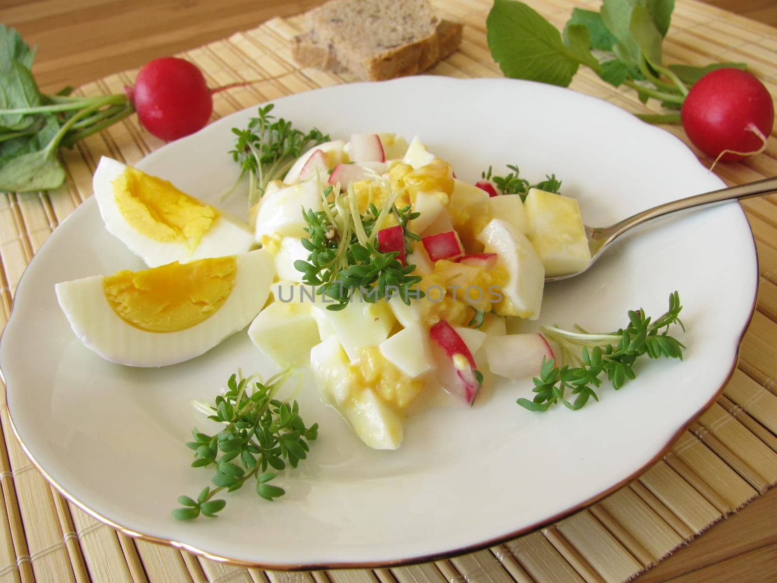 Egg salad with radishes and cress