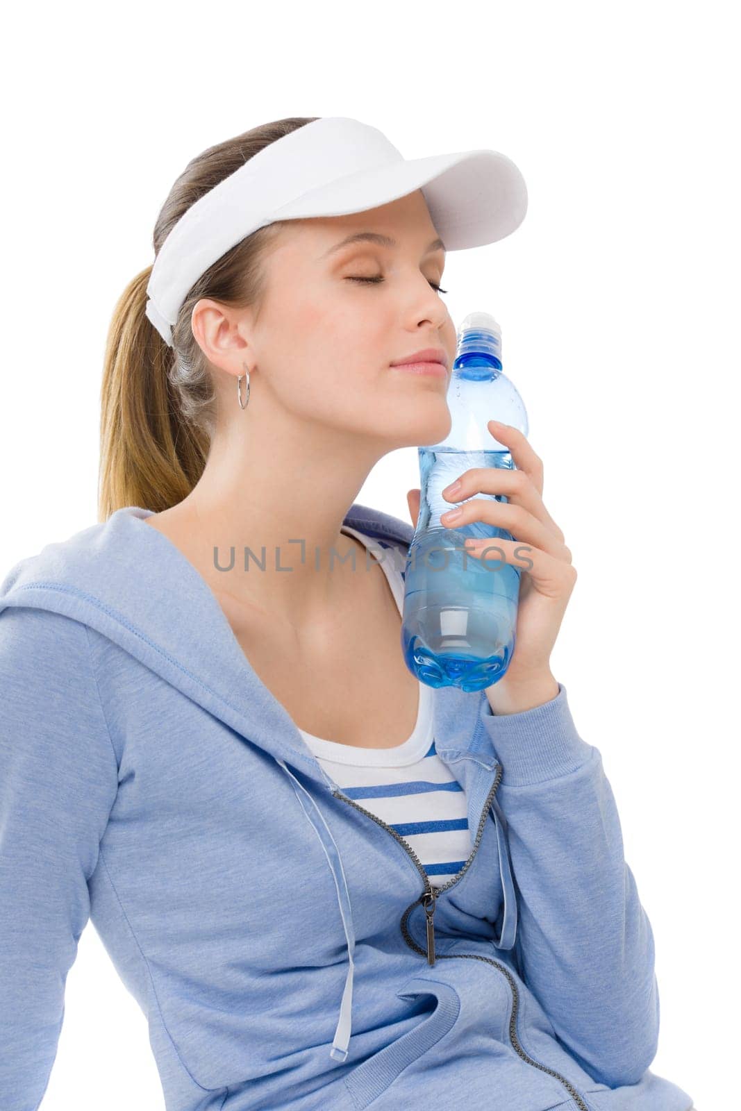 Sport - young woman in summer fitness outfit with water bottle