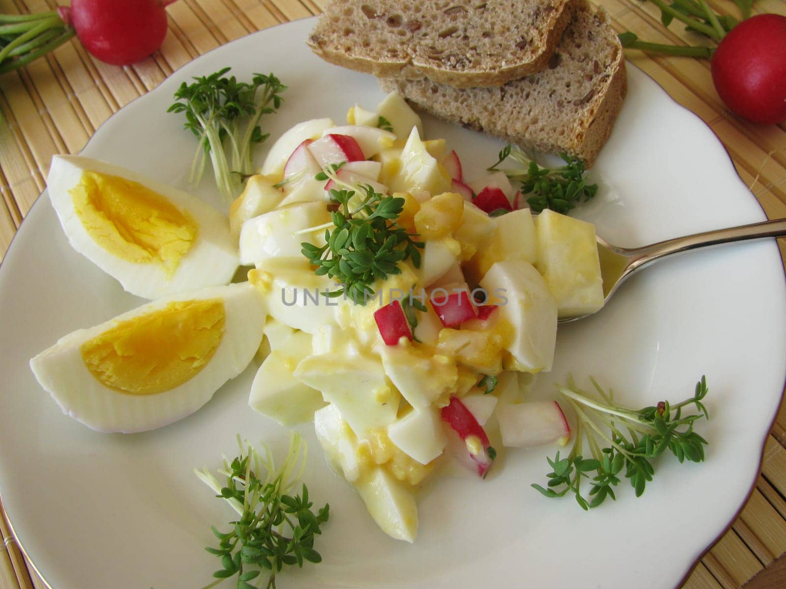 Egg salad with radishes and cress