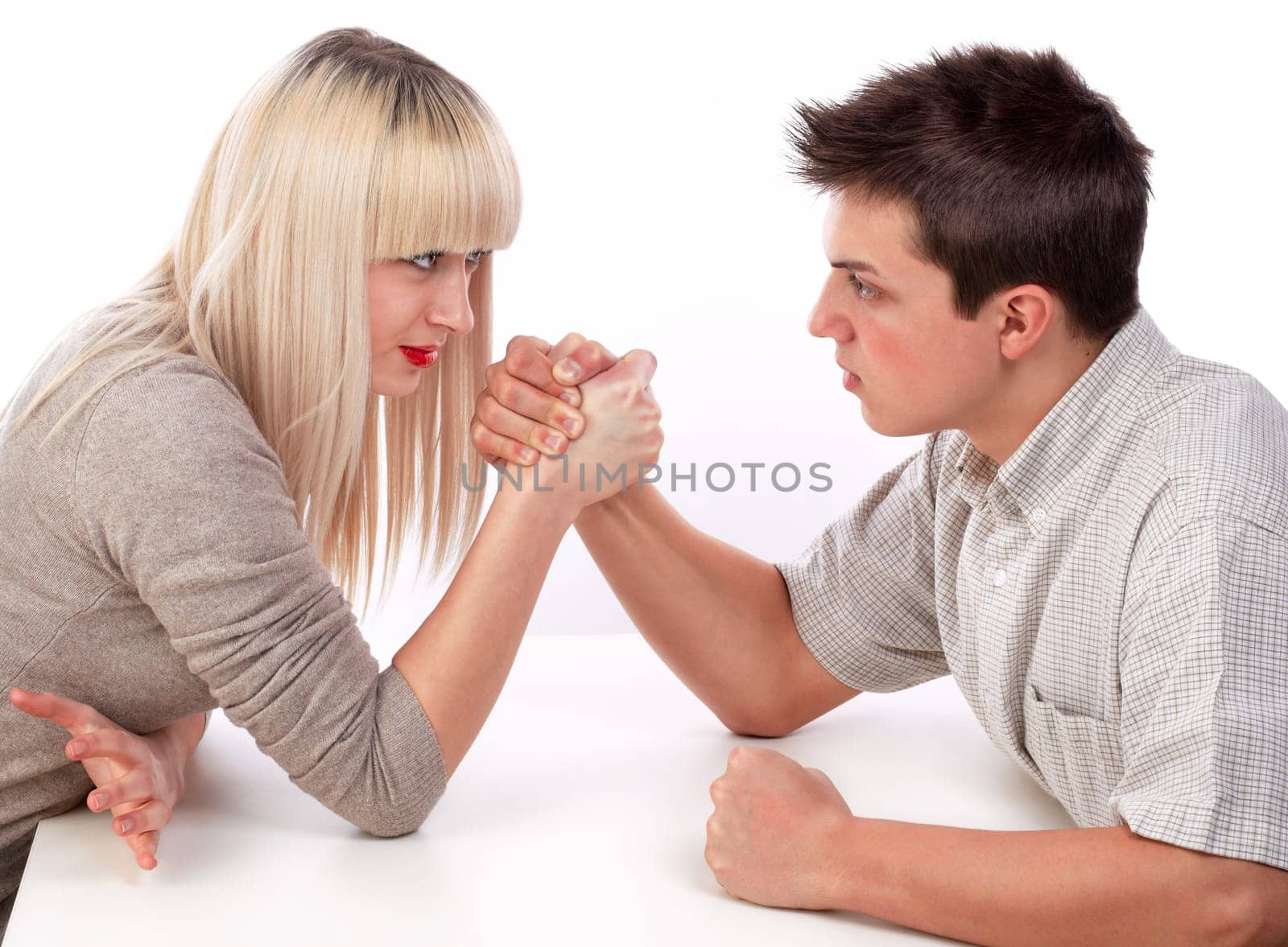 Young woman and man fighting together in skandenberg