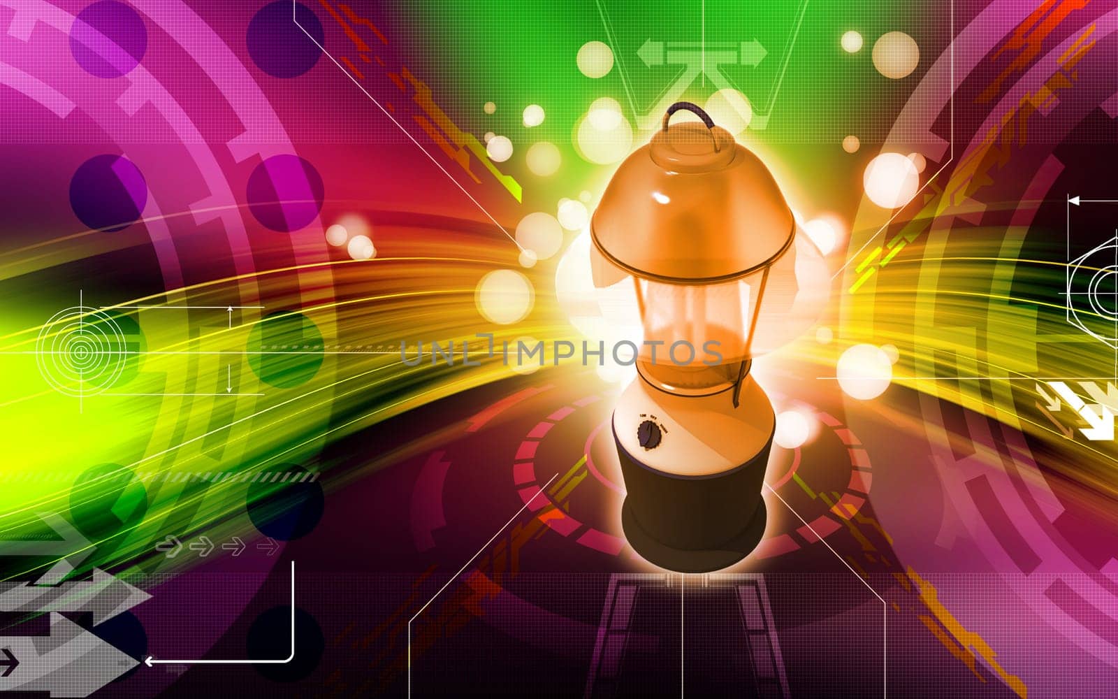 Digital illustration of a Rechargeable floured lantern in colour background