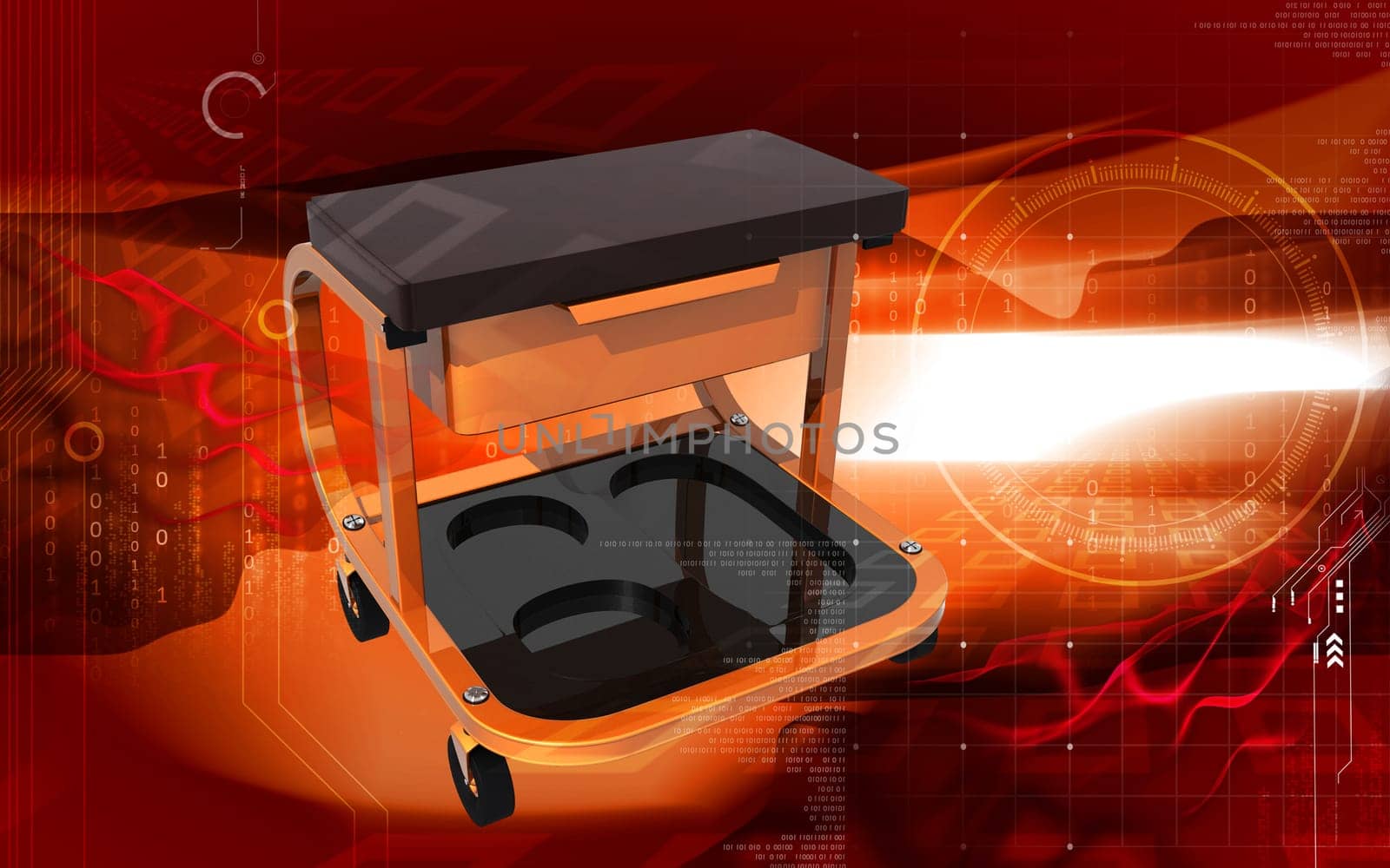 Digital illustration of Roller seat with drawer in colour background