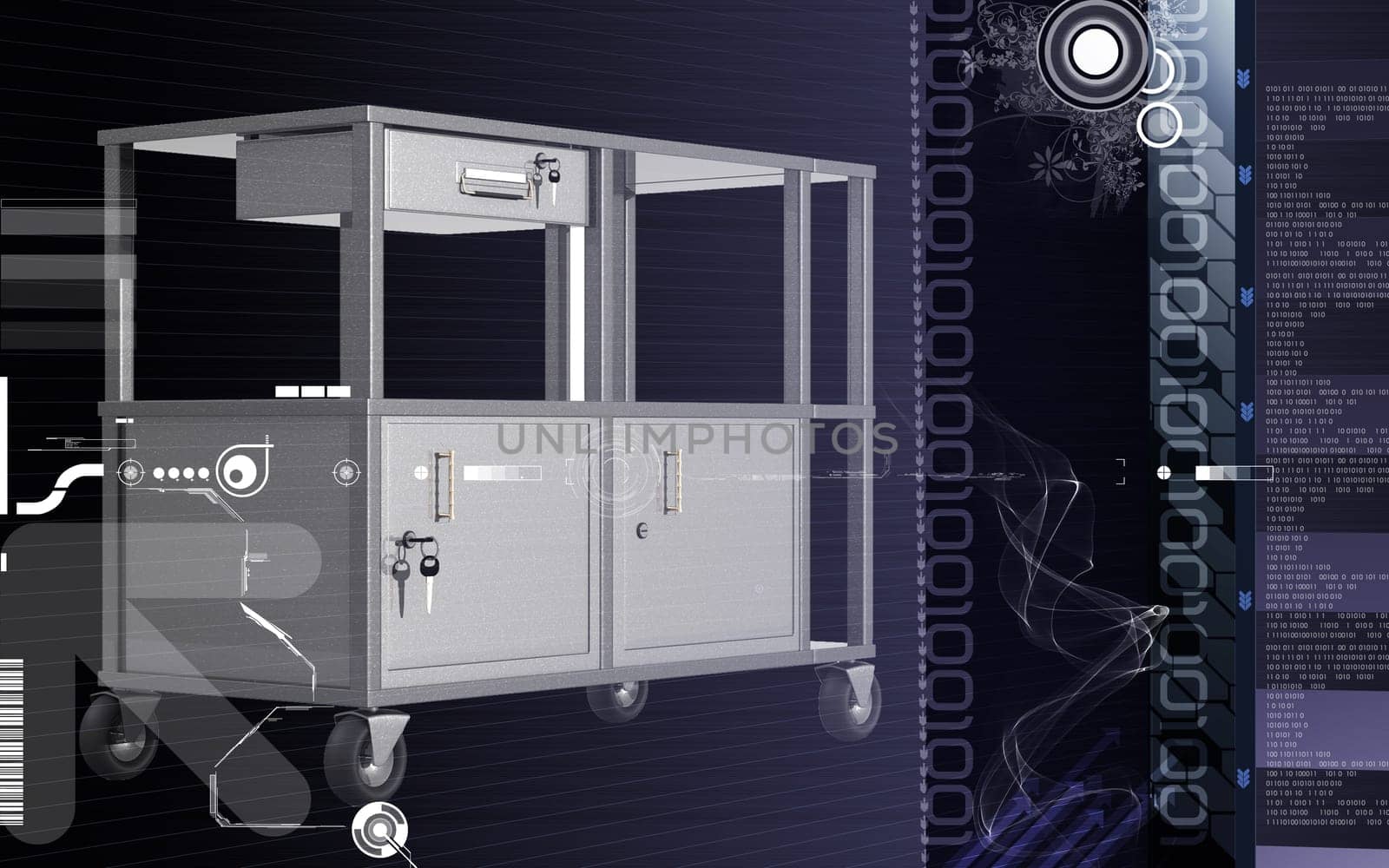 Digital illustration of cabinet in colour background