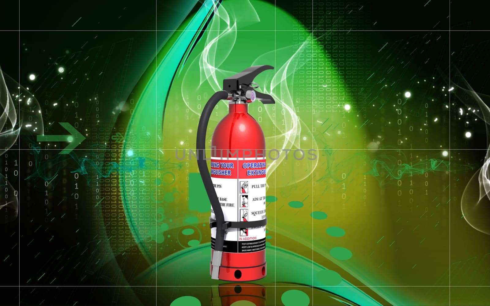 Digital illustration of fire extinguisher in colour background