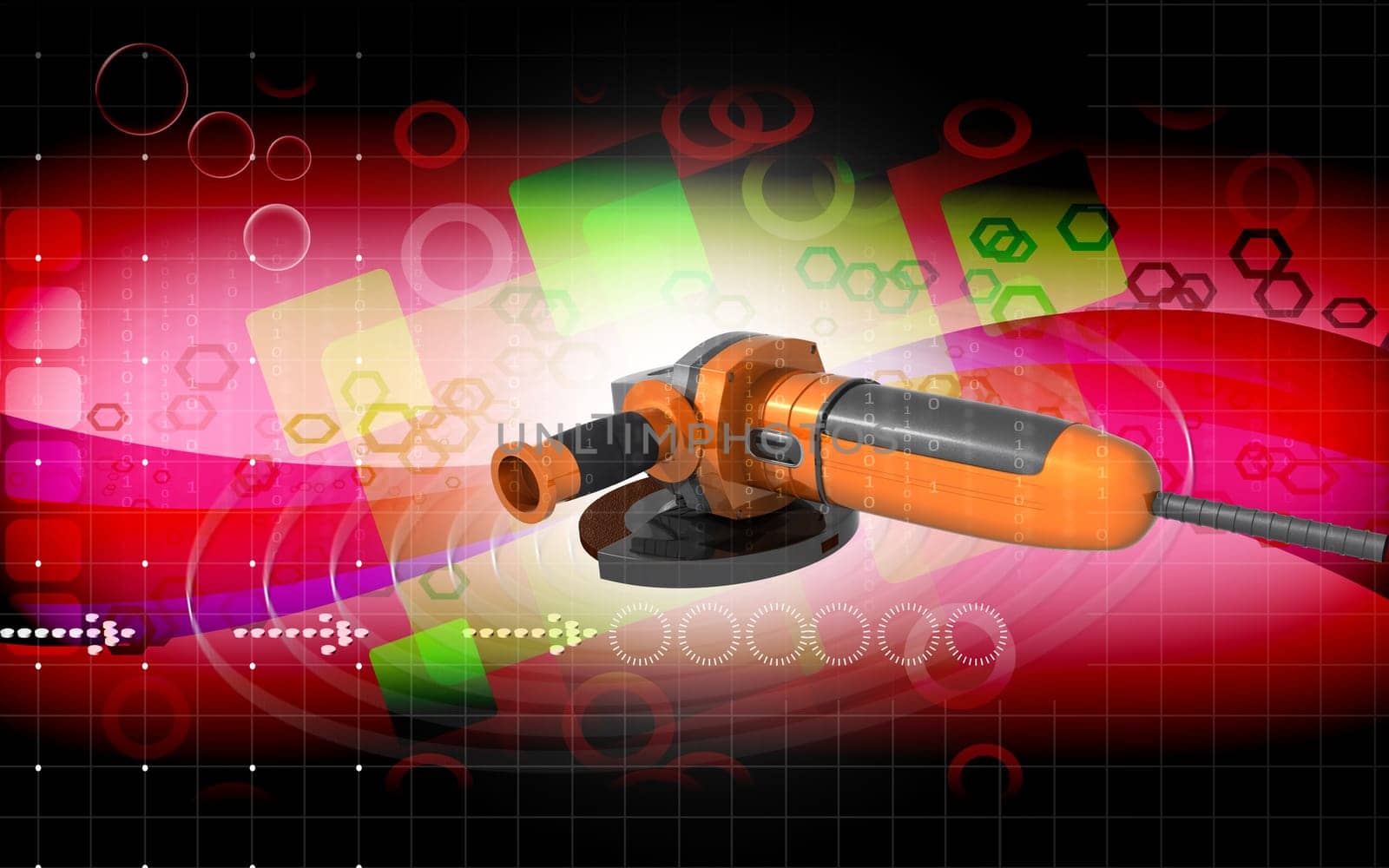 Digital illustration of angle grinder in colour background