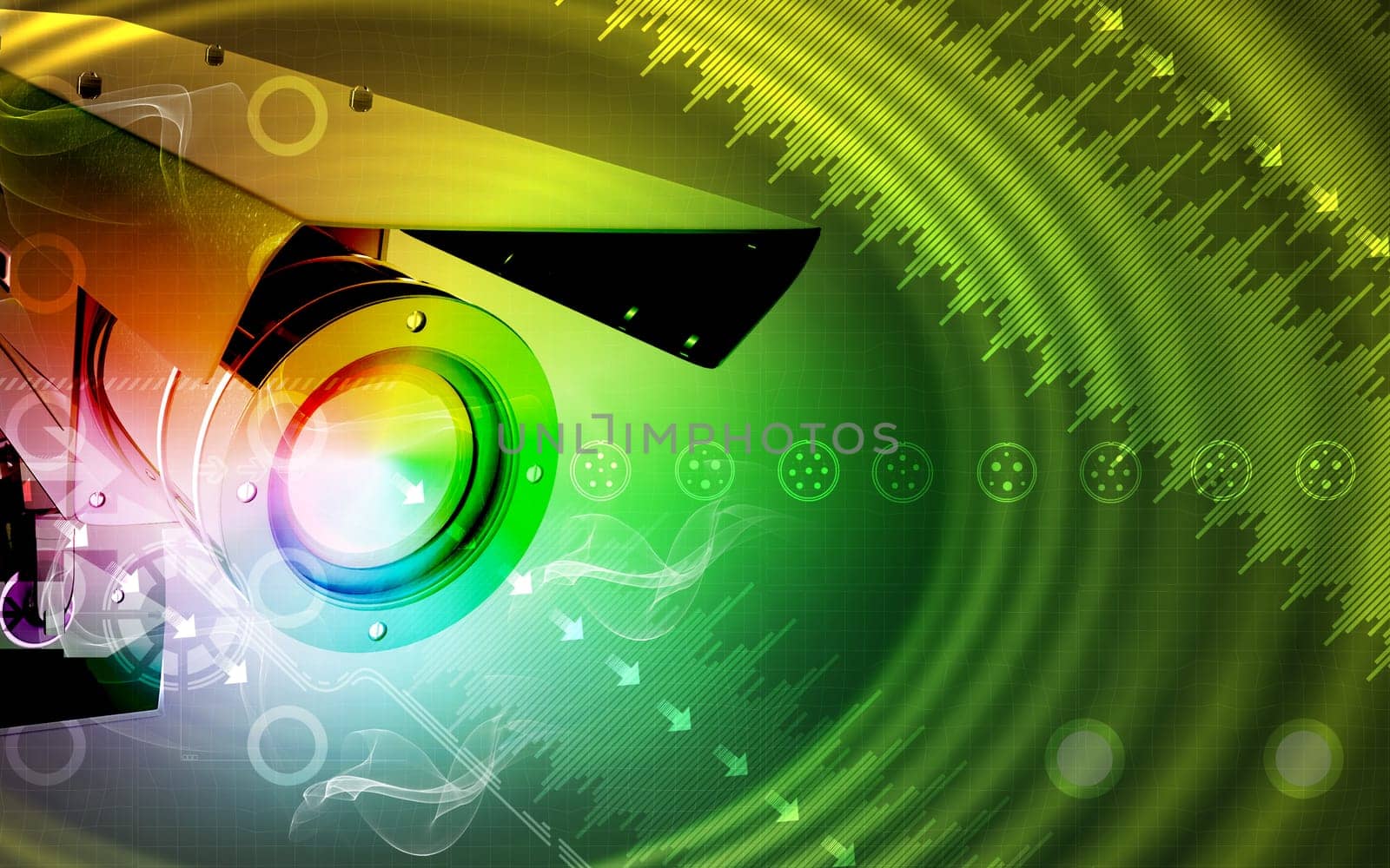 Digital illustration of security camera in colour background