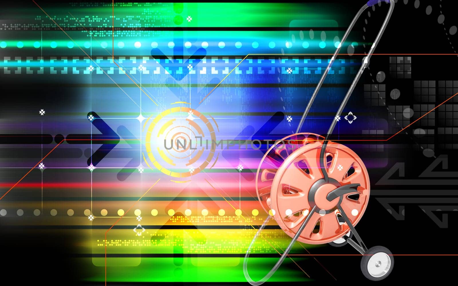 Digital illustration of hose reel trolley in colour background