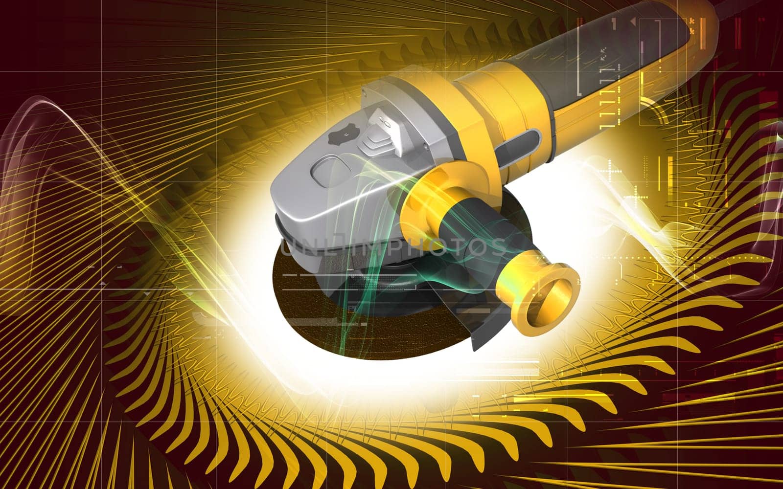 Digital illustration of angle grinder in colour background