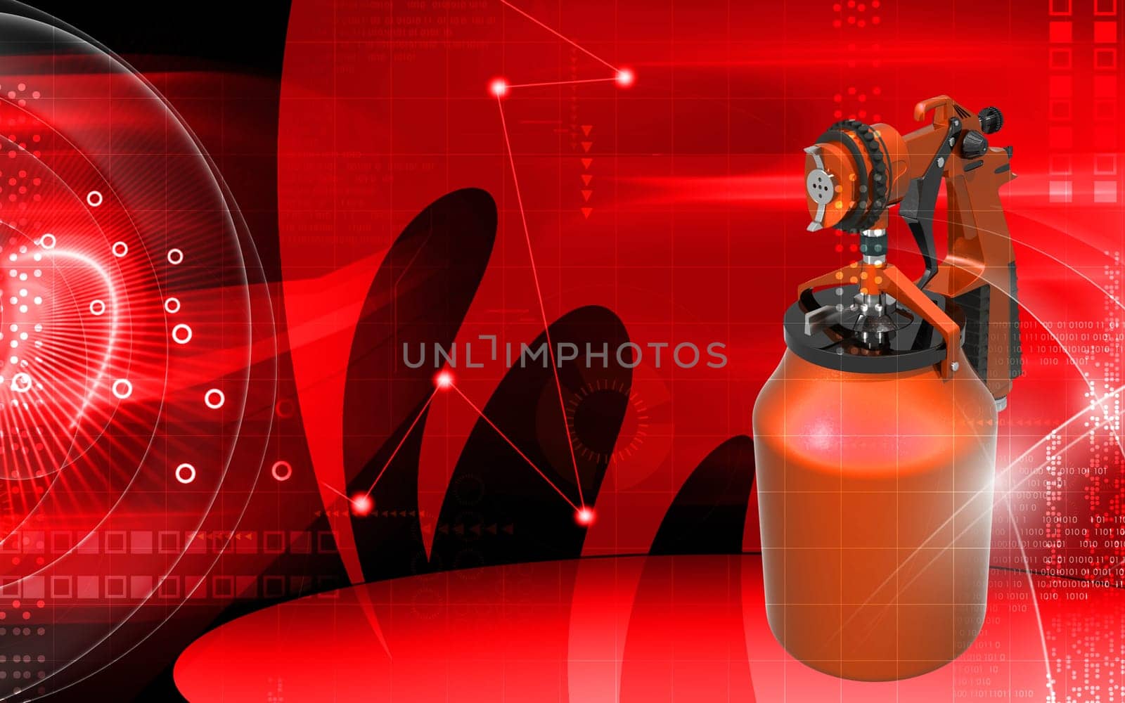 Digital illustration of nozzle spray gun in colour background