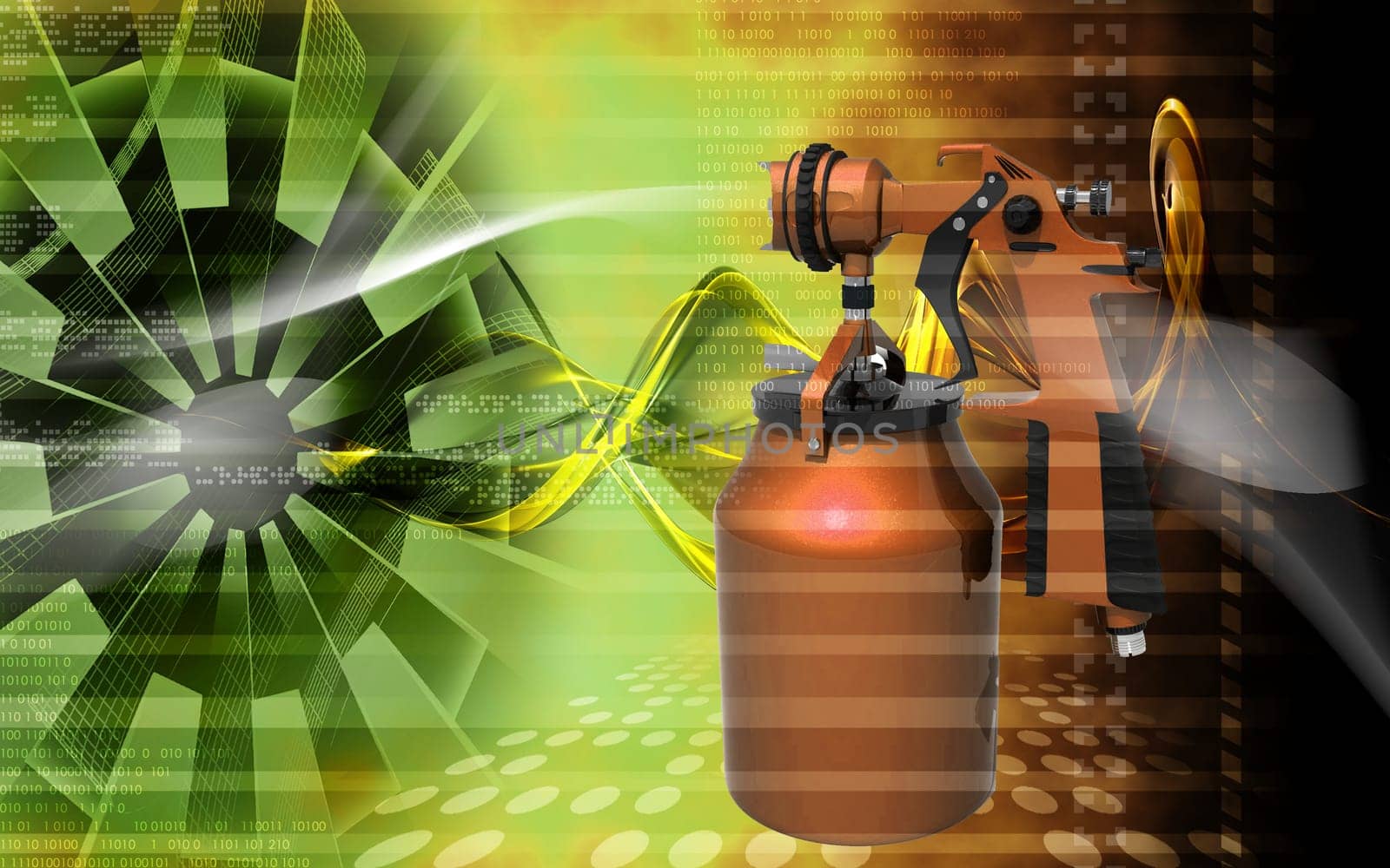 Digital illustration of nozzle spray gun in colour background