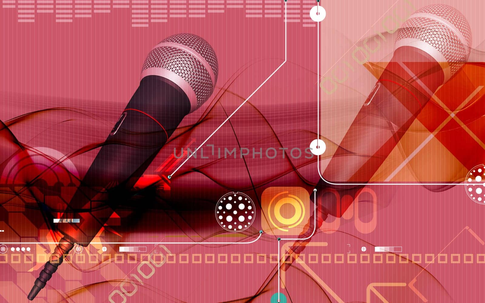 Digital illustration of microphone in colour background