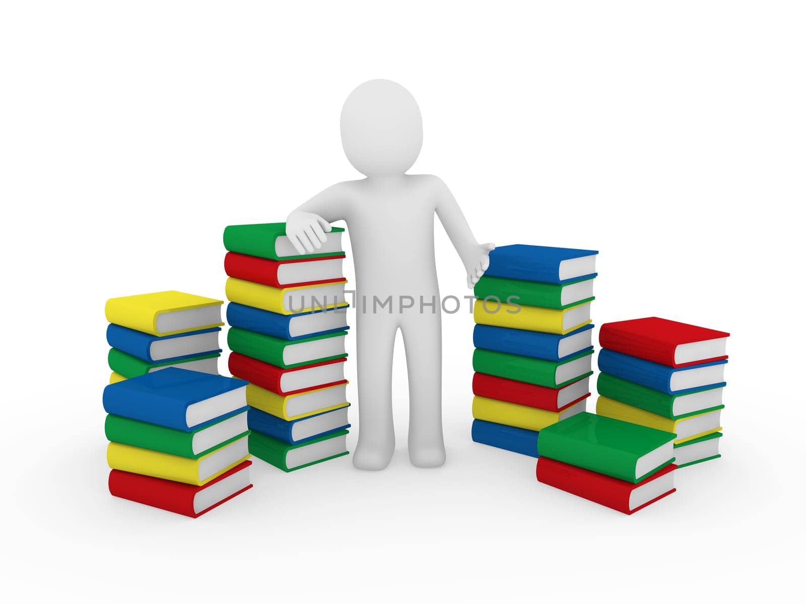 3d human books paper learn read red blue