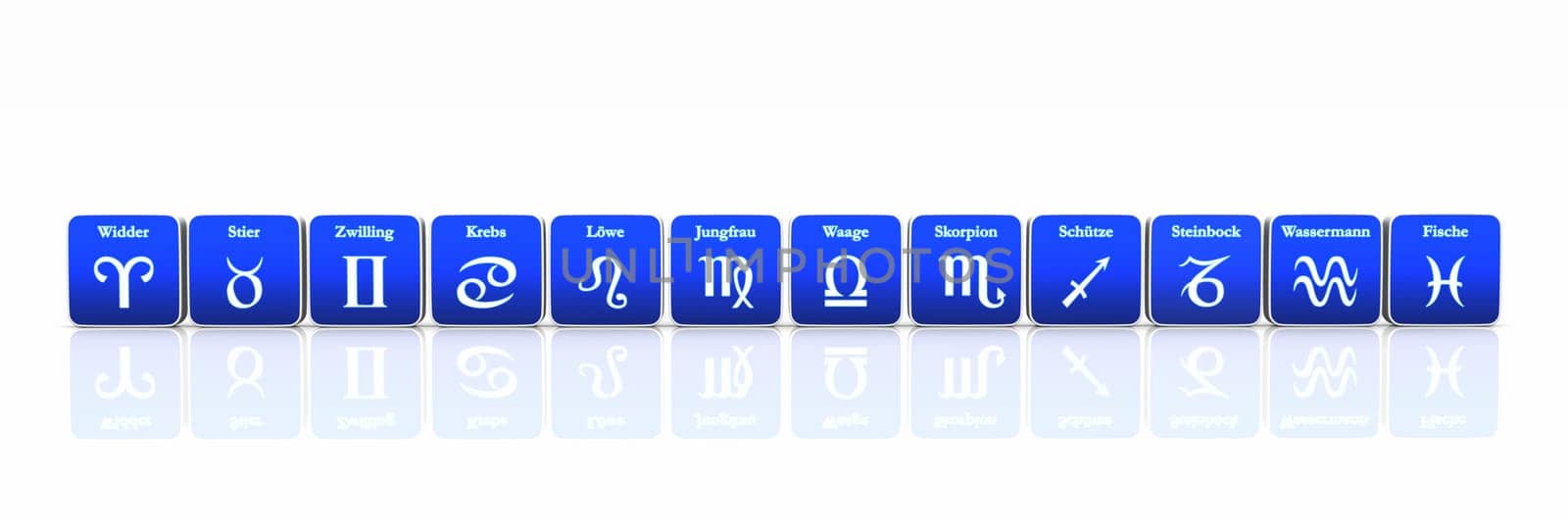 Zodiac Sign in Row Blue on White 01
