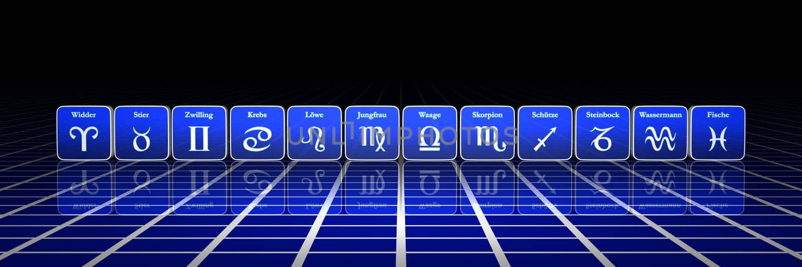 Zodiac Sign in Row Blue White 01