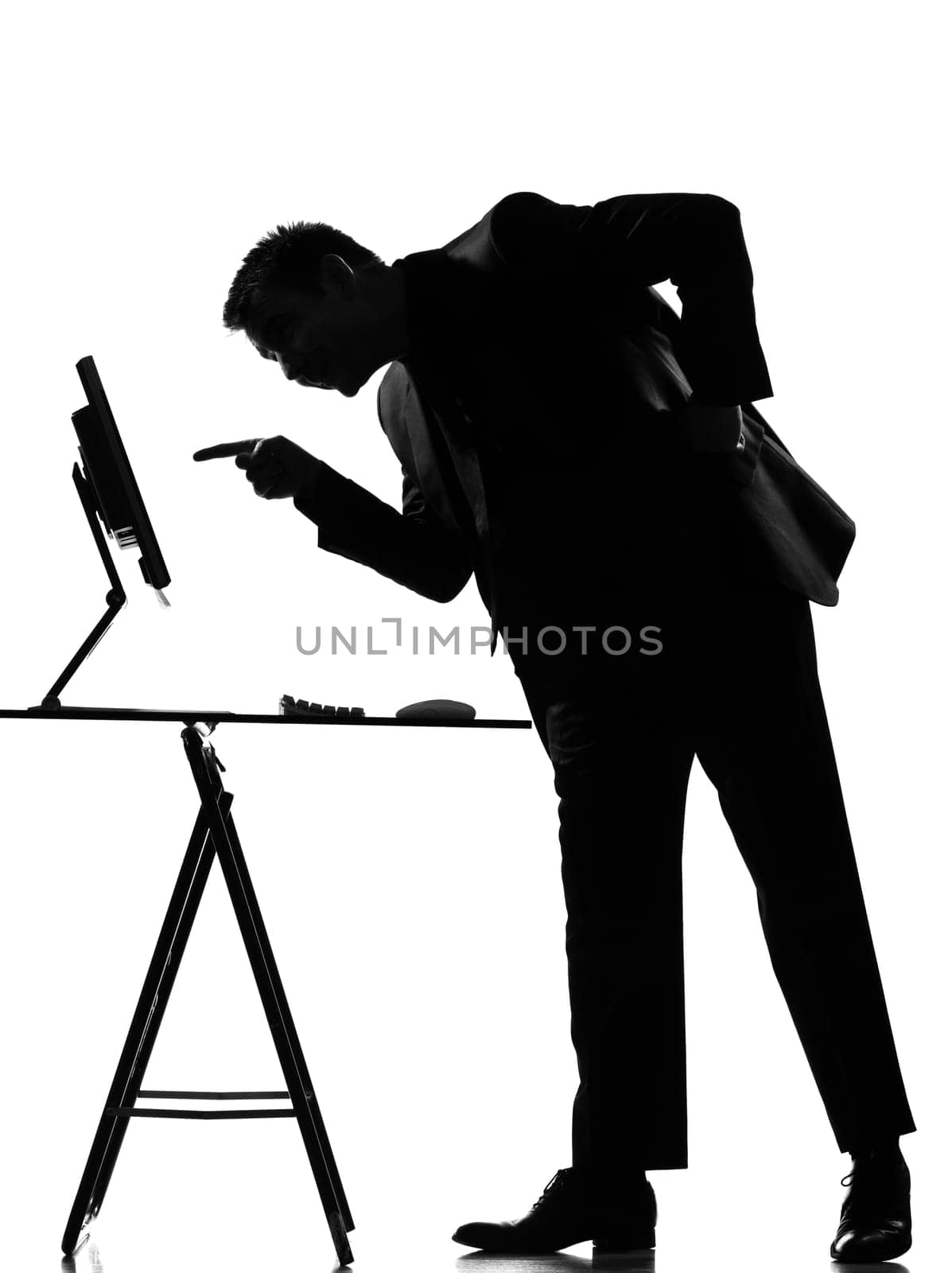 silhouette caucasian business man  computing expressing behavior full length on studio isolated white background
