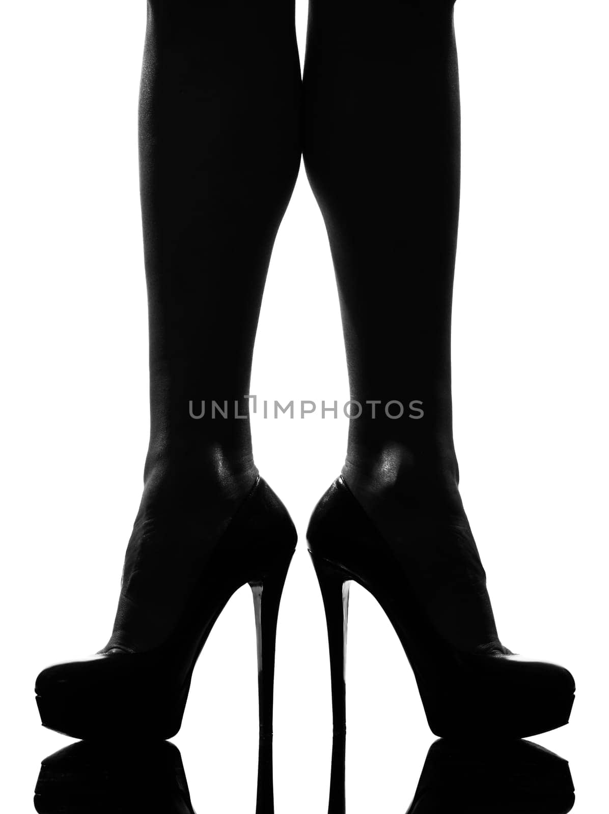 stylish silhouette caucasian beautiful woman legs shoes high heels  stileletto silhouette on studio isolated white background