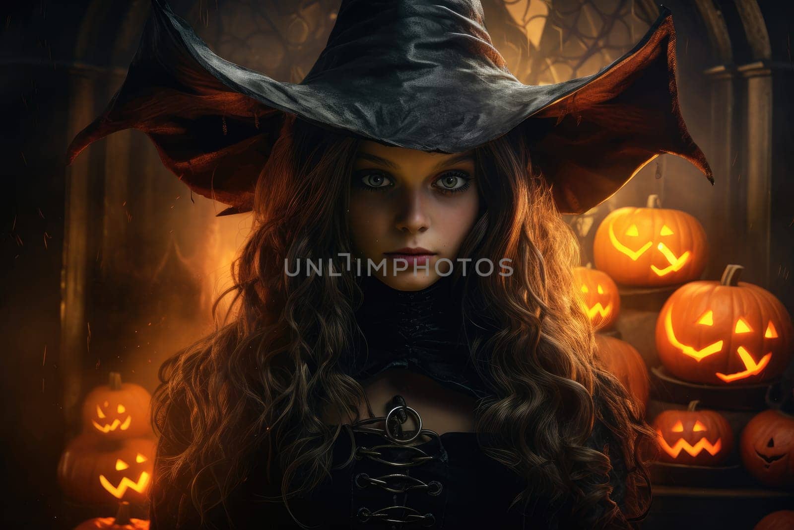 portrait of scary woman in halloween costume, AI Generated by Desperada