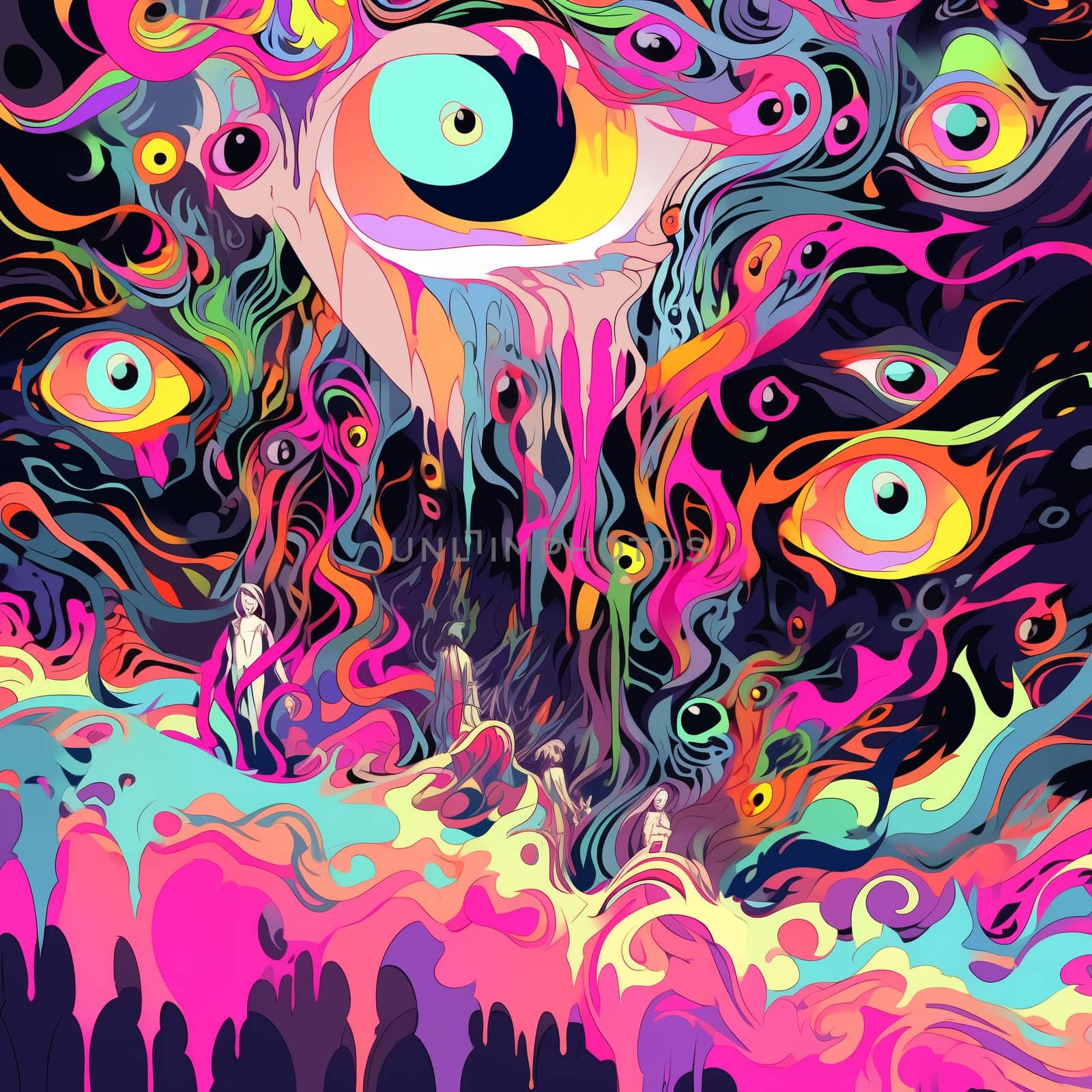 Psychedelic Poster with fantastic landscapes, mystical characters. by AndreyKENO