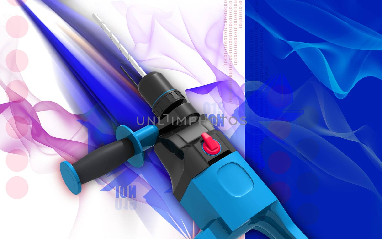 Digital illustration of hammer drill in colour background