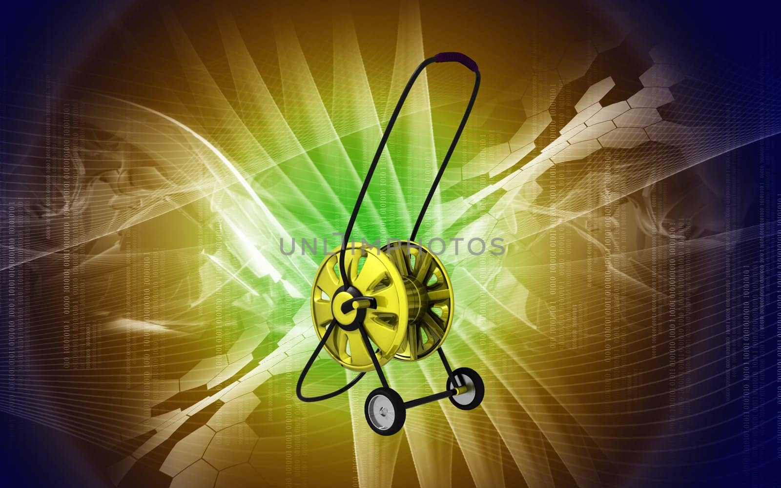Digital illustration of hose reel trolley in colour background