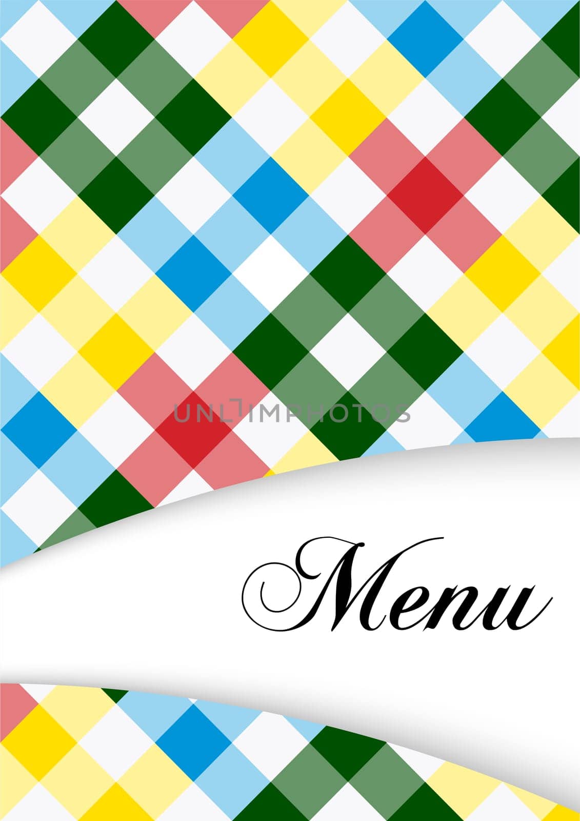 Menu Card Design - Menu Sign on Multicolor Gingham Texture
