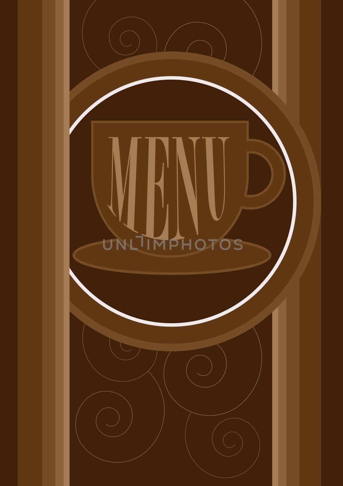 Menu Card Design - Menu Sign on Coffe Cup and Pattern in Shades of Brown