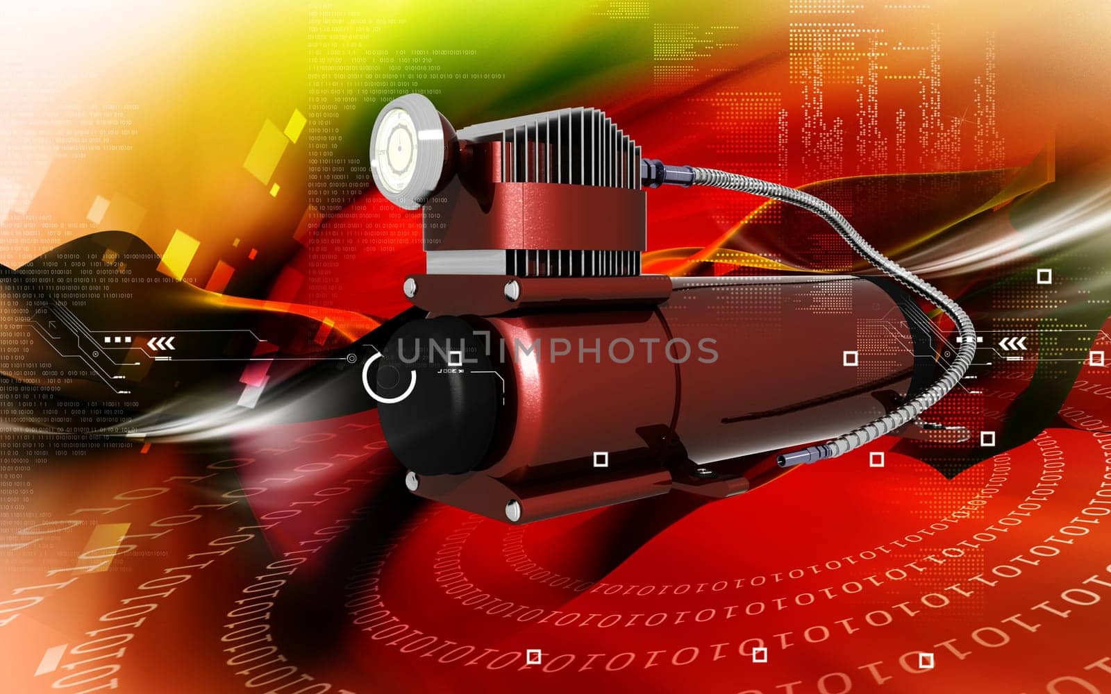 Digital illustration of air compressor in colour background