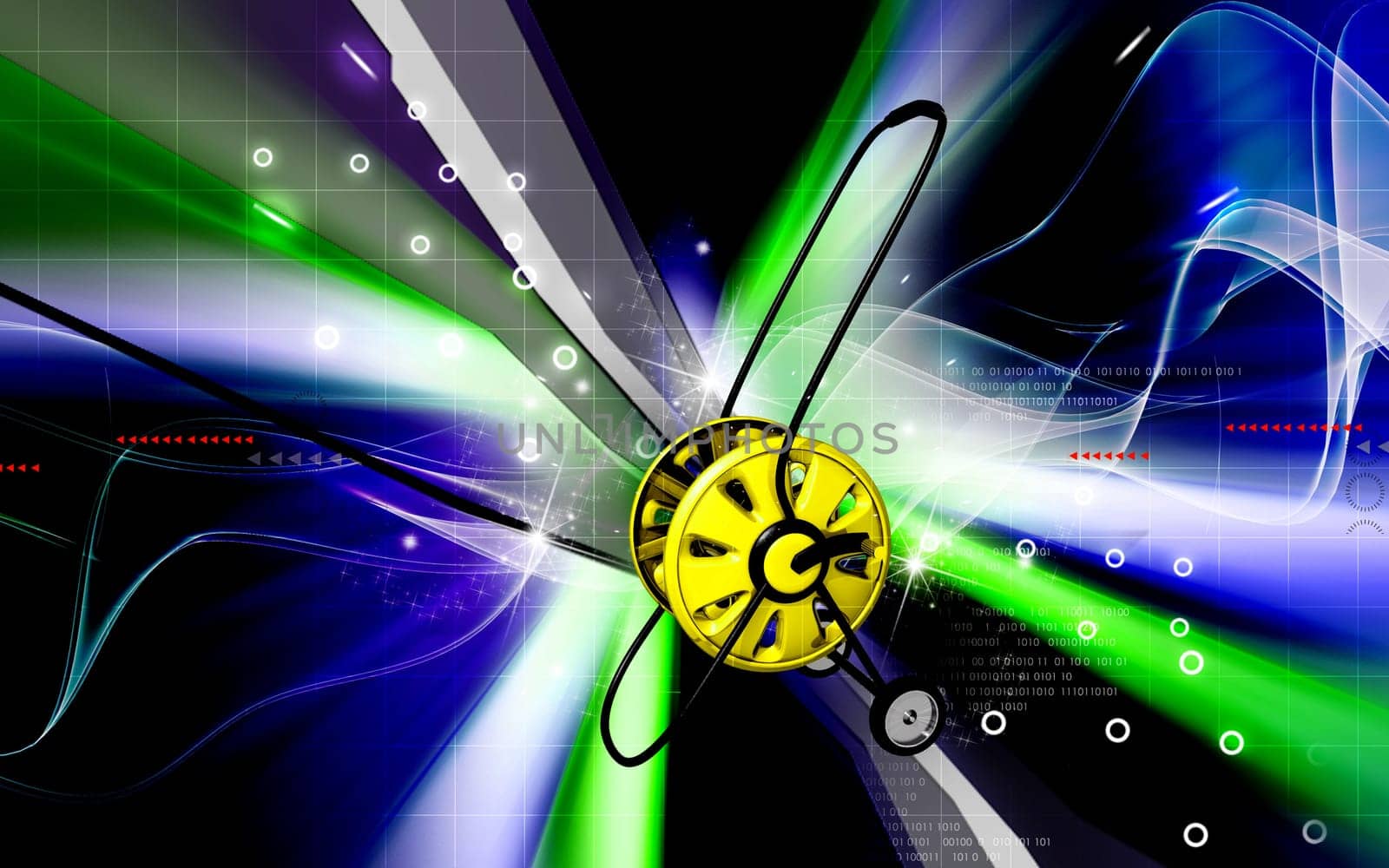 Digital illustration of hose reel trolley in colour background