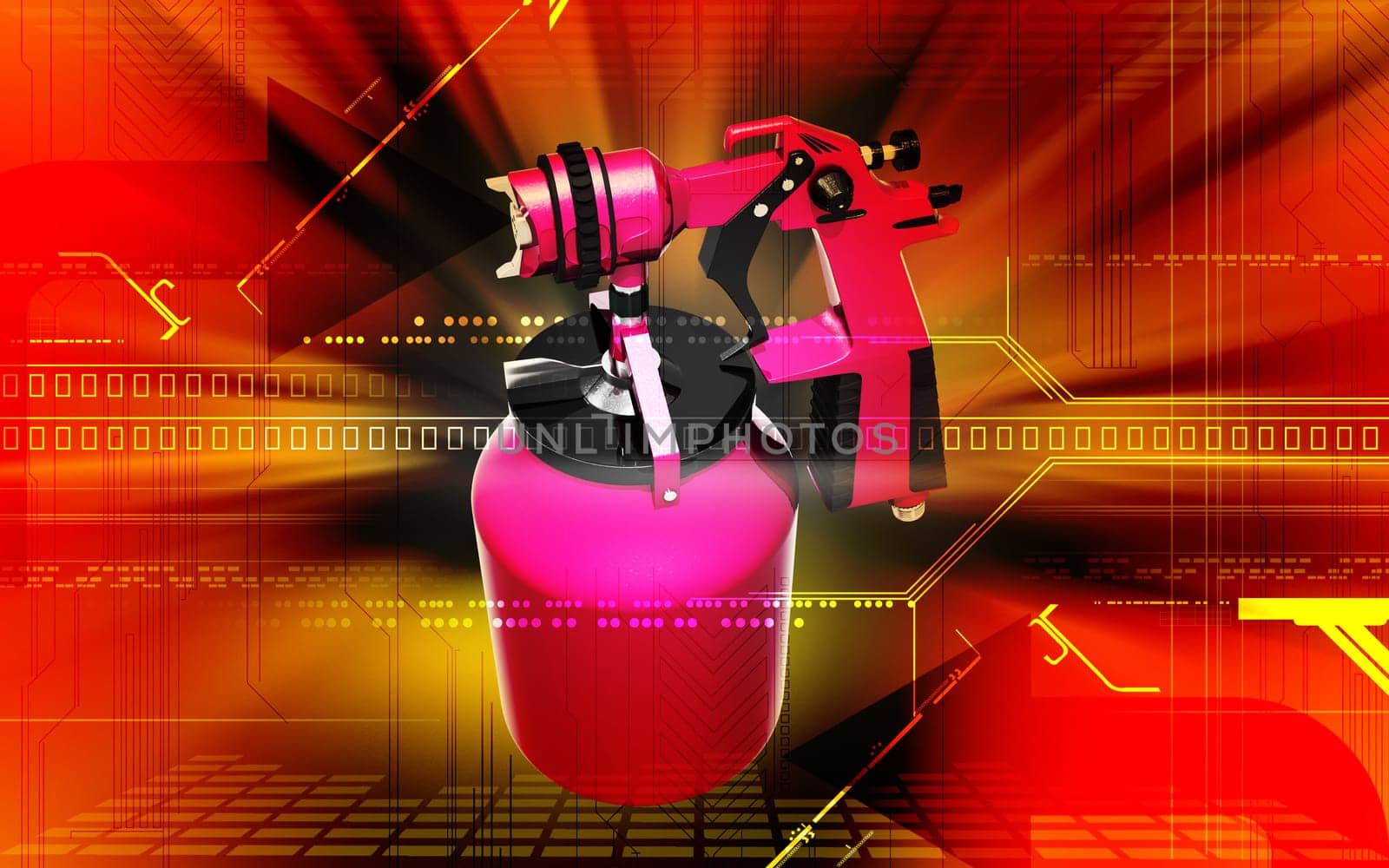Digital illustration of nozzle spray gun in colour background
