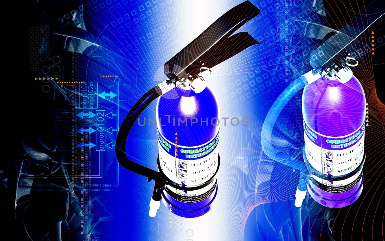 Digital illustration of fire extinguisher in colour background