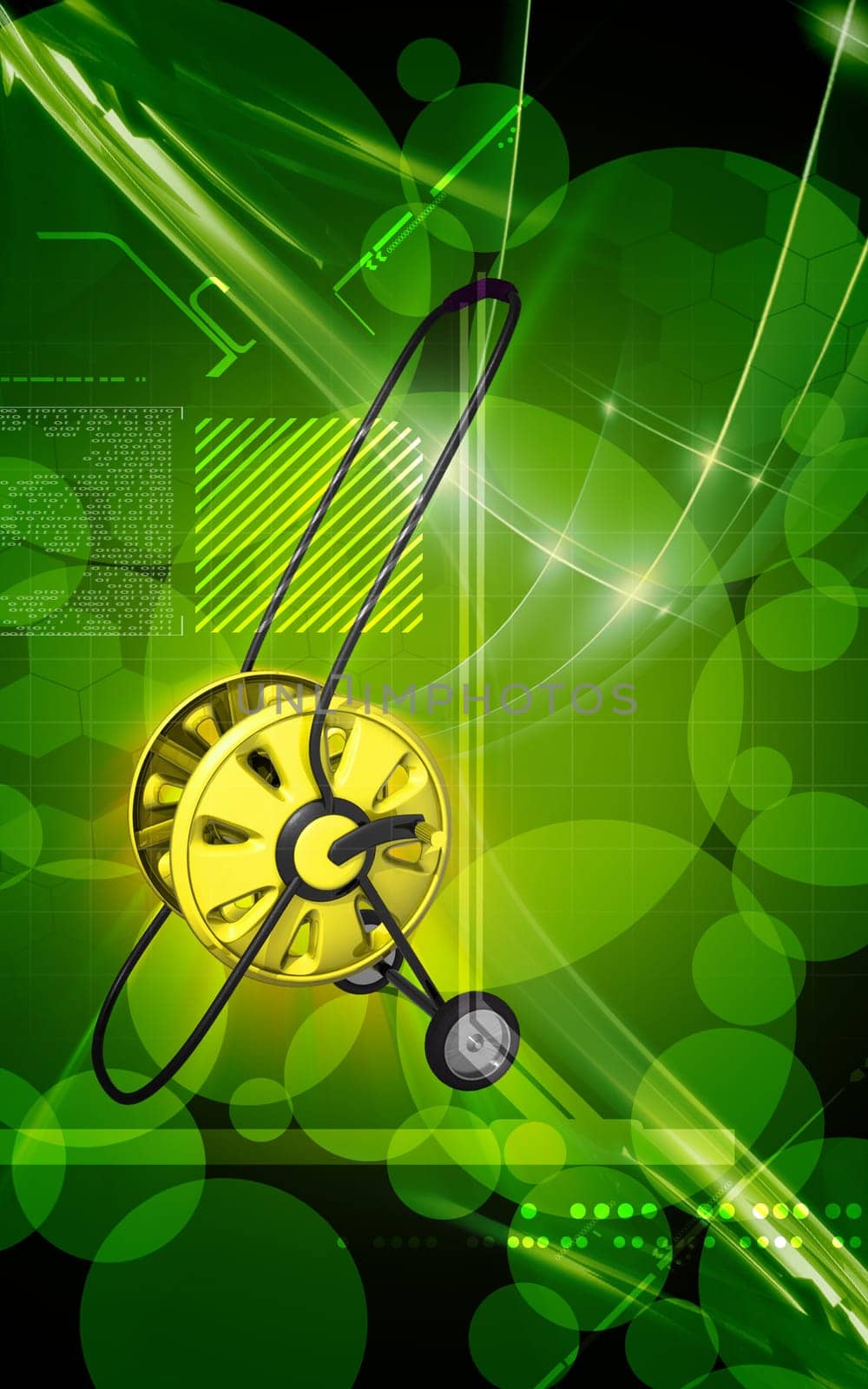 Digital illustration of hose reel trolley in colour background