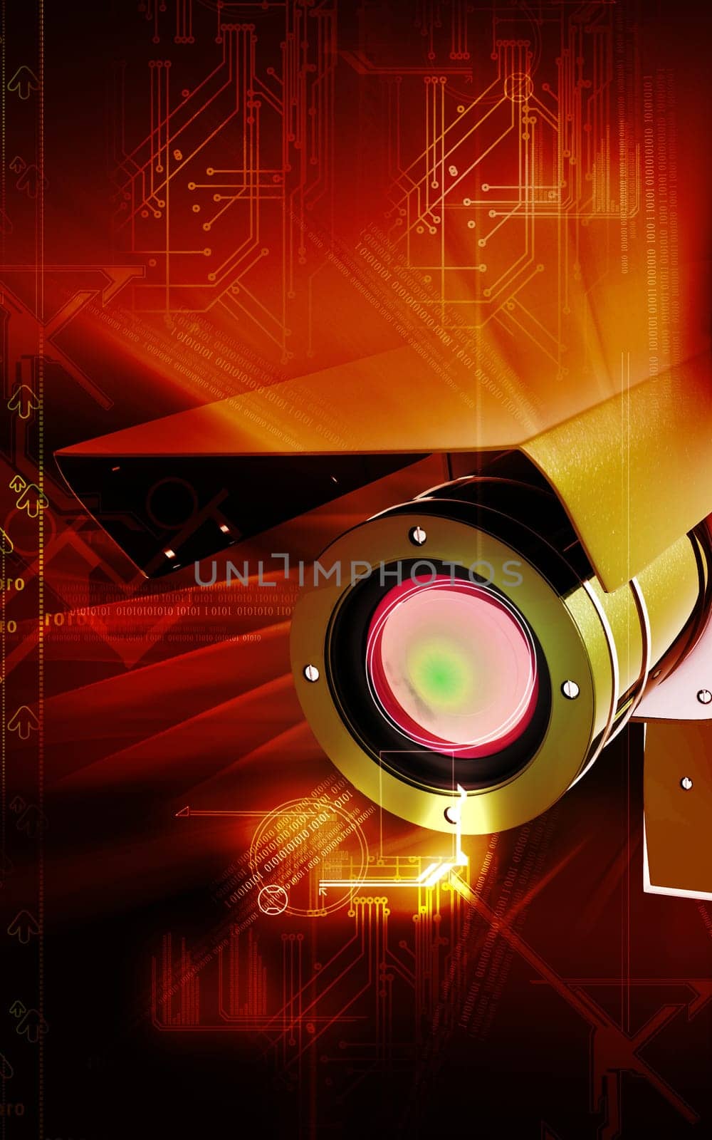 Digital illustration of security camera in colour background