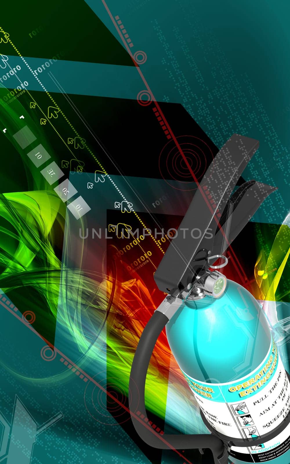 Digital illustration of fire extinguisher in colour background