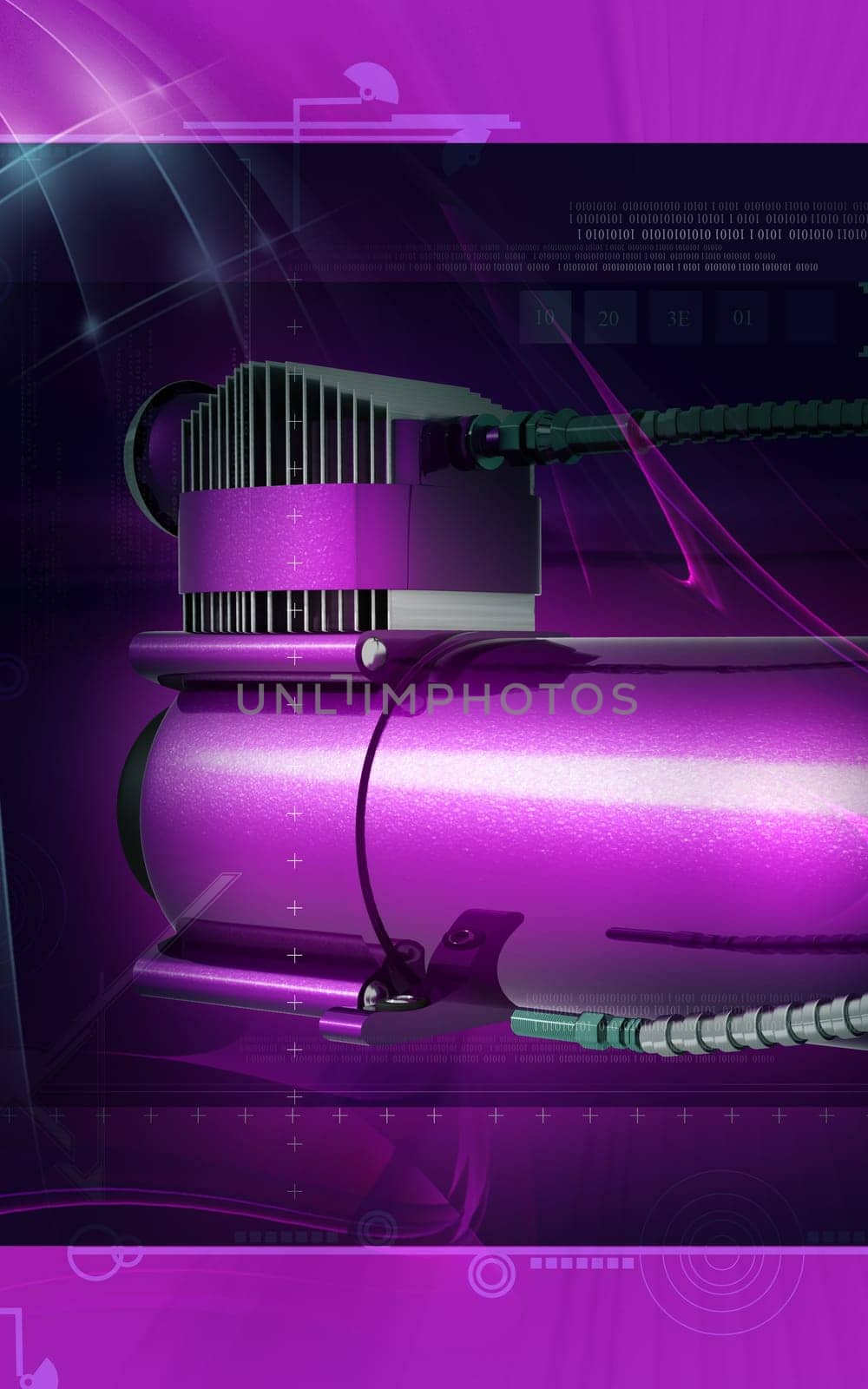 Digital illustration of air compressor in colour background