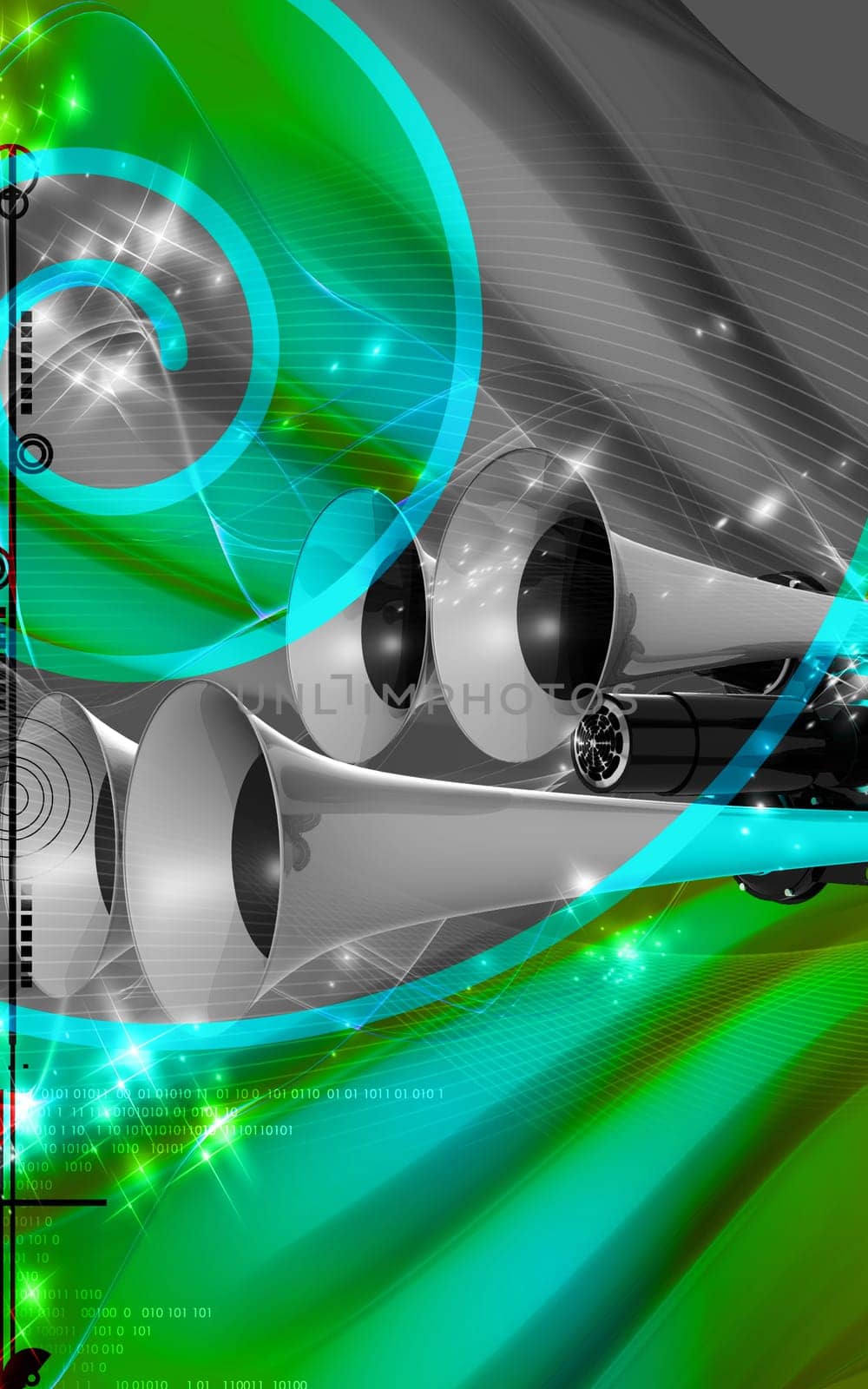 Digital illustration of horn in colour background