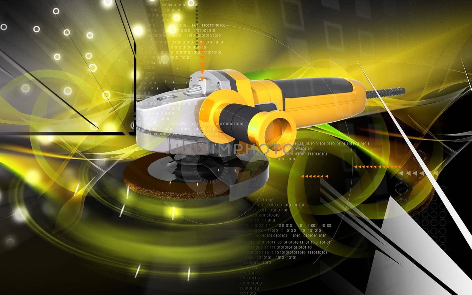 Digital illustration of angle grinder in colour background