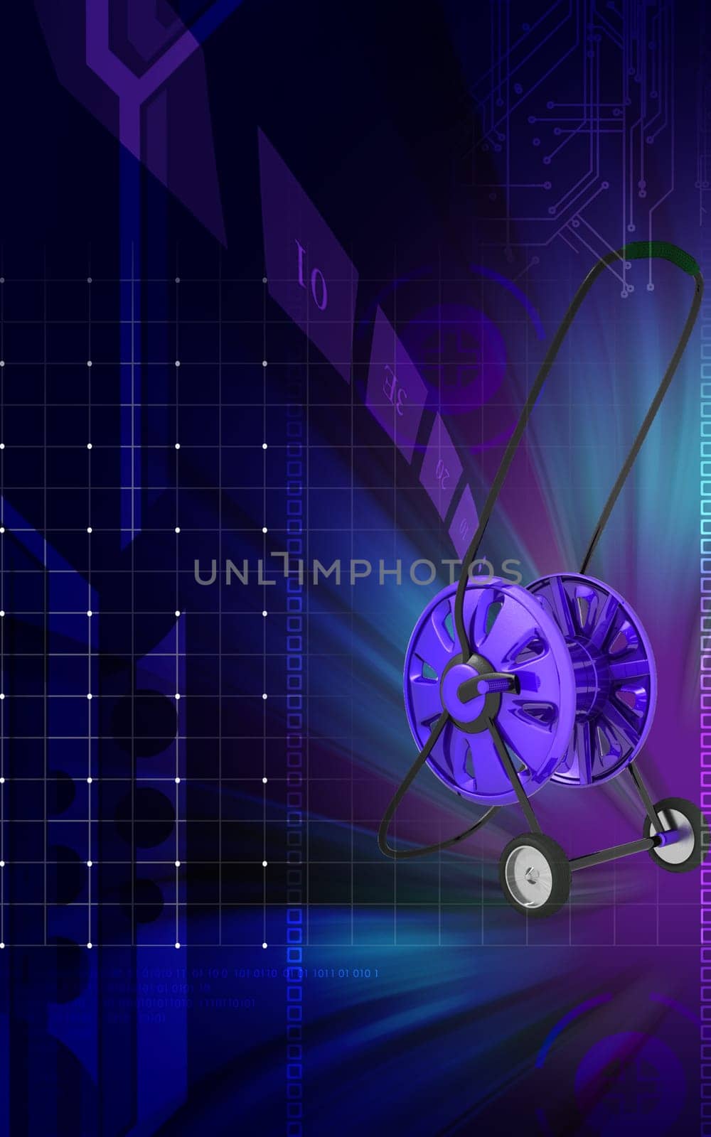 Digital illustration of hose reel trolley in colour background