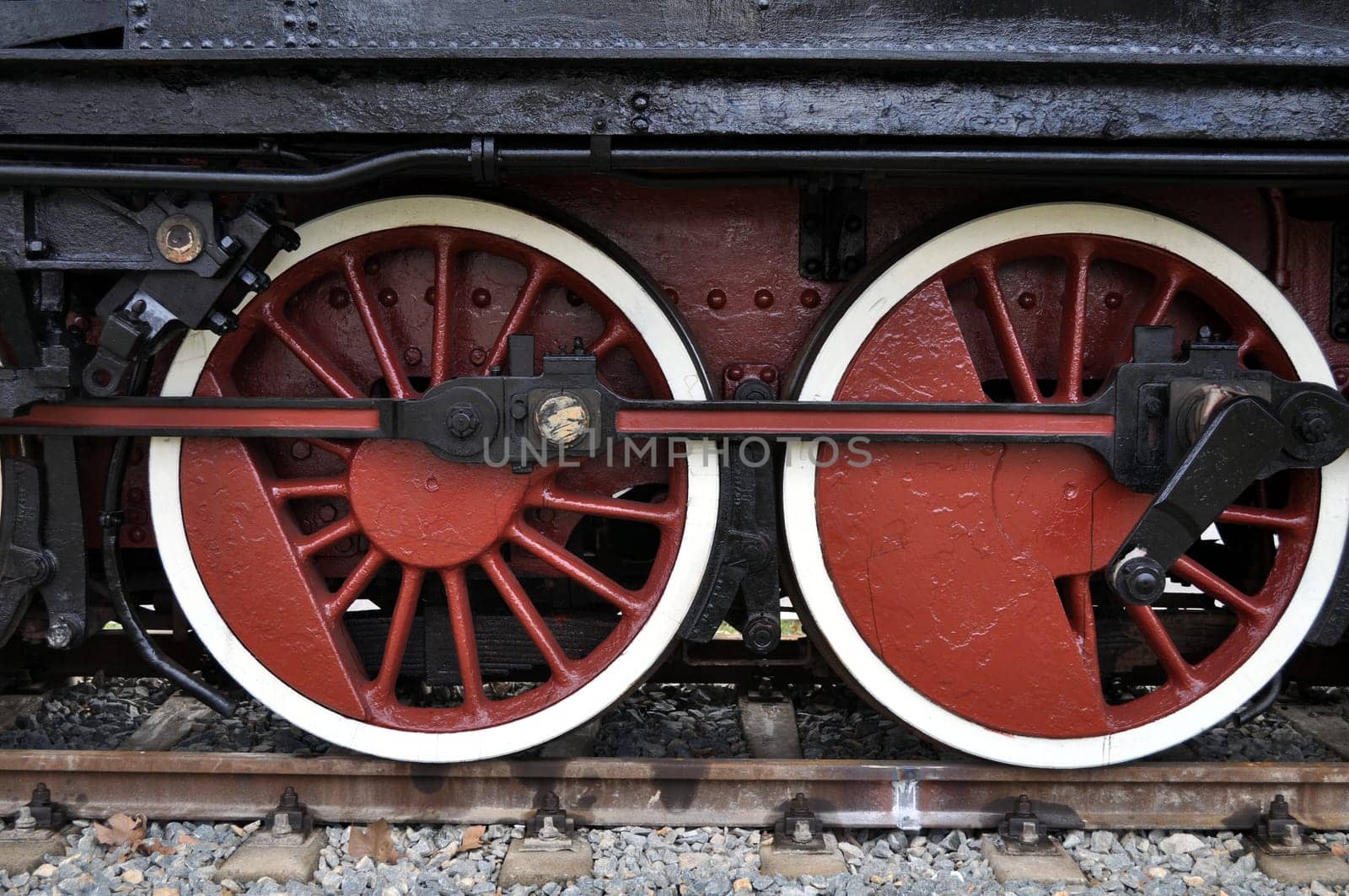 Detail of ancient steam train locomotive vehicle