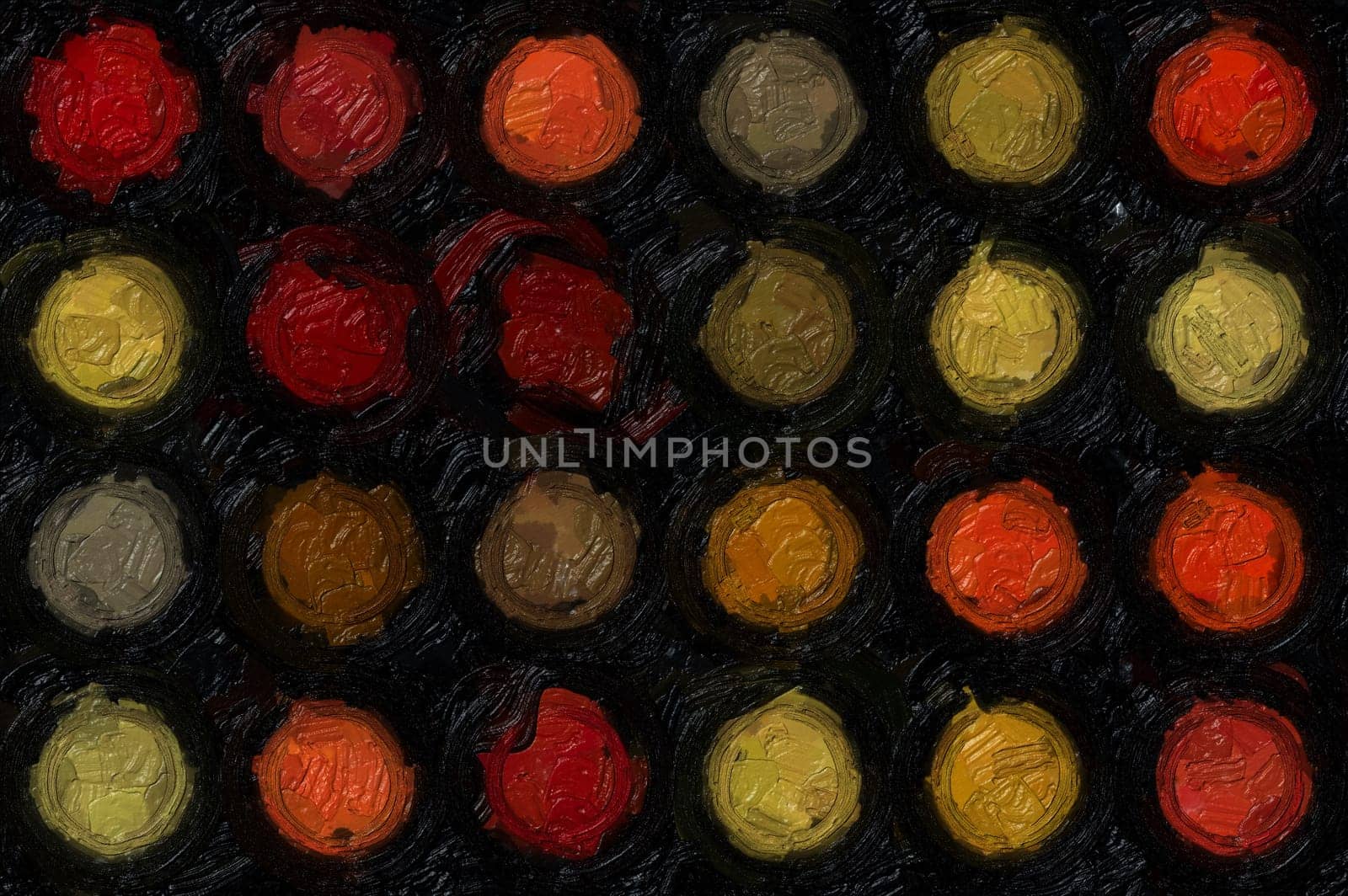 Abstract circles pattern illustration. Rough oil paint texture.