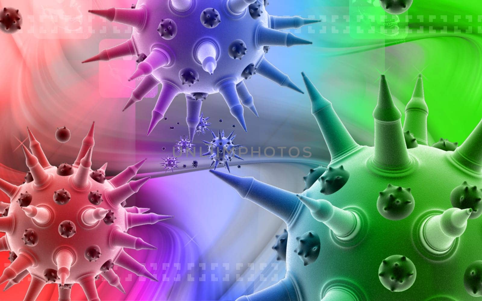 Digital illustration of Flu virus in colour background