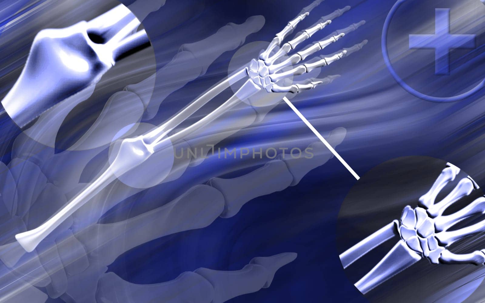 Digital illustration of hand bone in colour background