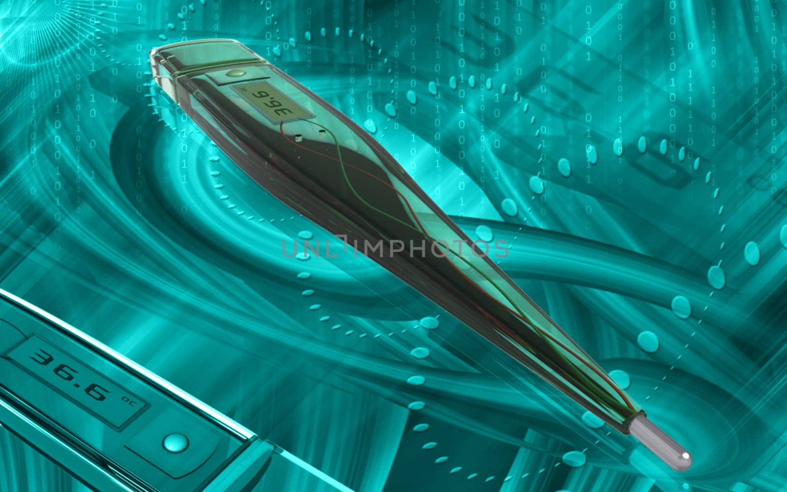 Digital illustration of thermometer in colour background