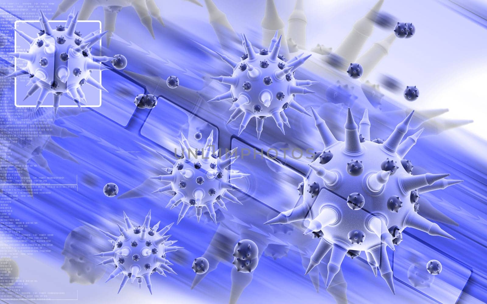 Digital illustration of Flu virus in colour background